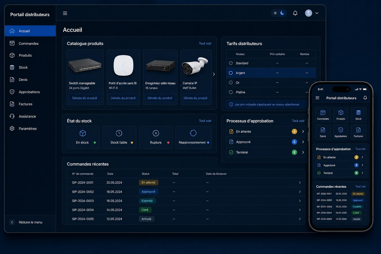 Portail distributeurs B2B — interface du concept de solution