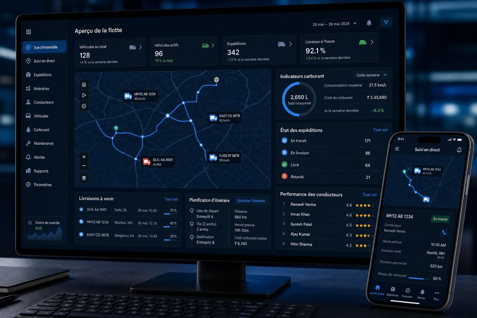 Système de suivi des expéditions et livraisons — interface du concept de solution