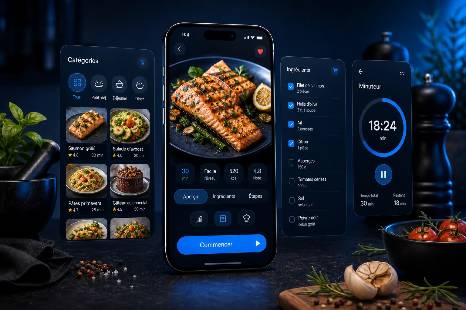 Application mobile de recettes — interface du concept de solution